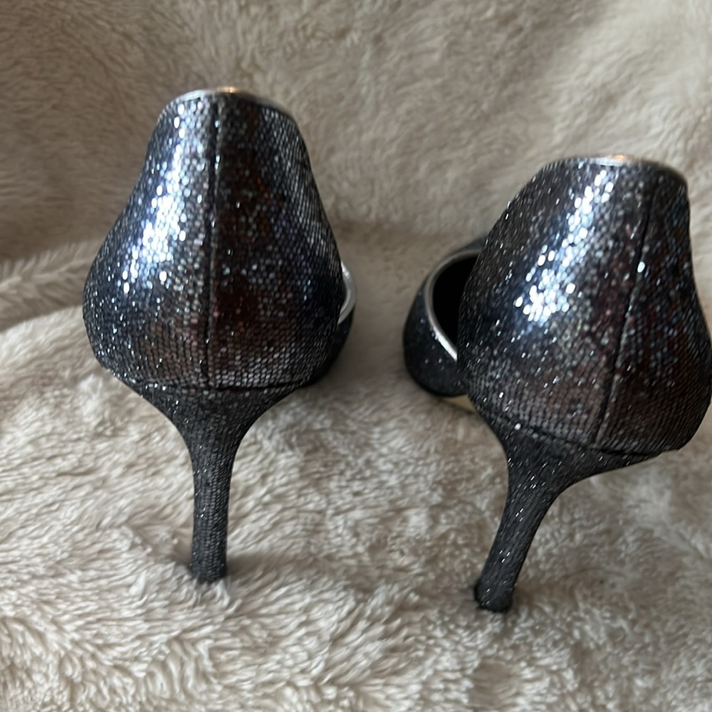 Anne Klein Pewter Sequined Heels. - Picture 5 of 8